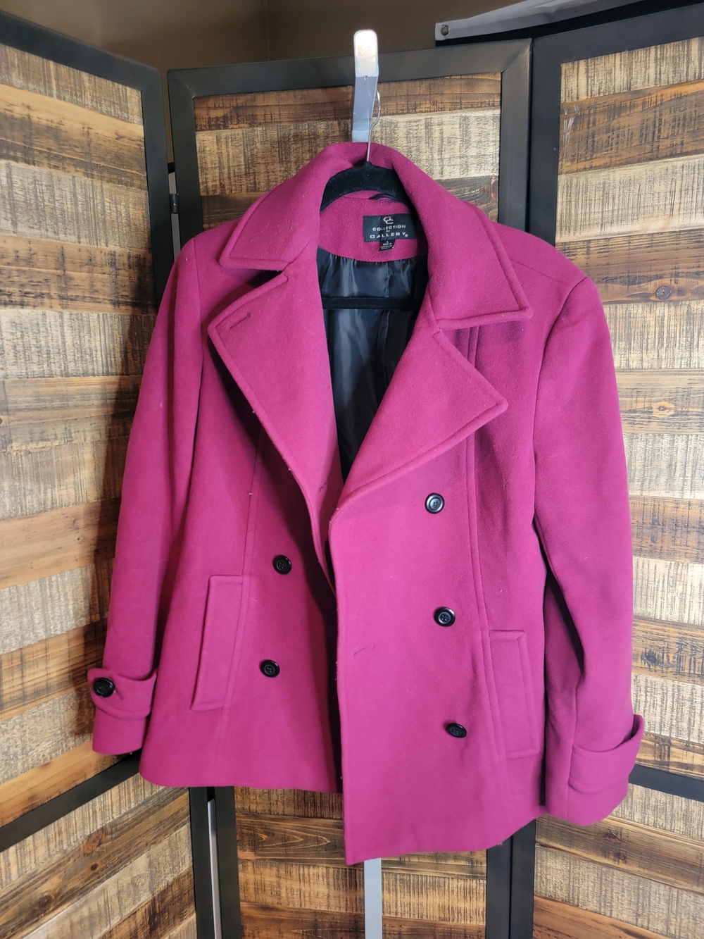 Collection B Women's Double-Breasted Peacoat in Berry Pink
